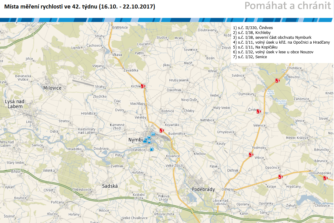 Mapa míst měření rychlosti na 42. týden